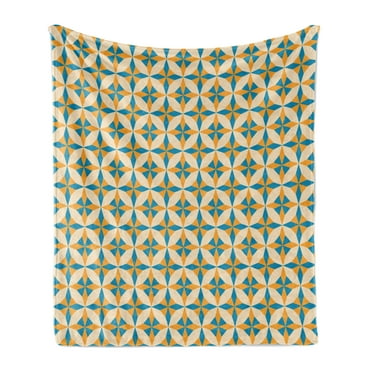 Geometric Soft Flannel Fleece Blanket, Abstract Geometric Origami Pattern Vintage Illustration Retro Style Print, Cozy Plush for Indoor and Outdoor Use, 50" x 60", Orange Teal Cream, by Ambesonne