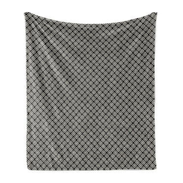 Geometric Soft Flannel Fleece Blanket, Abstract Shapes from Concentric Irregular Rounded Rhombus Motifs, Cozy Plush for Indoor and Outdoor Use, 70" x 90", Charcoal Grey and Off White, by Ambesonne