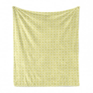 Geometric Soft Flannel Fleece Blanket, Abstract Simplistic Continuous Pattern Circular Shapes in Pastel Tone, Cozy Plush for Indoor and Outdoor Use, 50" x 70", Pale Yellow and White, by Ambesonne