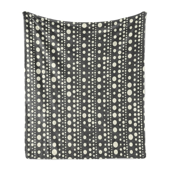 Geometric Soft Flannel Fleece Blanket, Big Little Circles Background with Round Shaped Oval Rings Mosaic Vintage Pattern, Cozy Plush for Indoor and Outdoor Use, 60" x 80", Grey Cream, by Ambesonne
