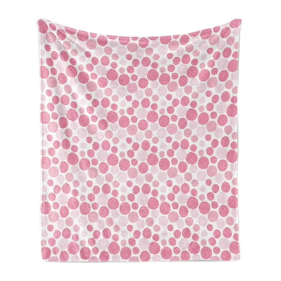 Geometric Soft Flannel Fleece Blanket, Bubbly Pinkish Circles with Blank Little Dots Baby Girl Nursery Themed Forms, Cozy Plush for Indoor and Outdoor Use, 50" x 60", Rose and Pink, by Ambesonne