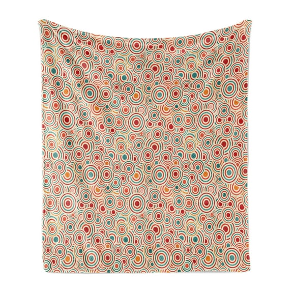 Geometric Soft Flannel Fleece Blanket, Bullseye Circles Colorful Shapes Illustration Abstract Vintage Design Influences, Cozy Plush for Indoor and Outdoor Use, 50" x 60", Multicolor, by Ambesonne