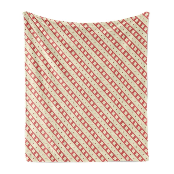 Geometric Soft Flannel Fleece Blanket, Checked Rhombus Classic Diamond Line Pattern Crosswise Tile Design Artwork, Cozy Plush for Indoor and Outdoor Use, 60" x 80", Coral and Cream, by Ambesonne