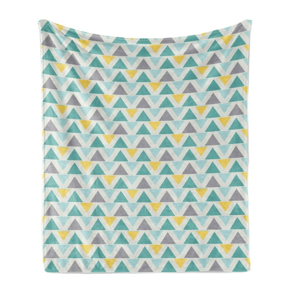 Geometric Soft Flannel Fleece Blanket, Chevron Lines with Triangle Pattern Zigzag Retro Inspirations Abstract, Cozy Plush for Indoor and Outdoor Use, 50" x 60", Seafoam Yellow Grey, by Ambesonne