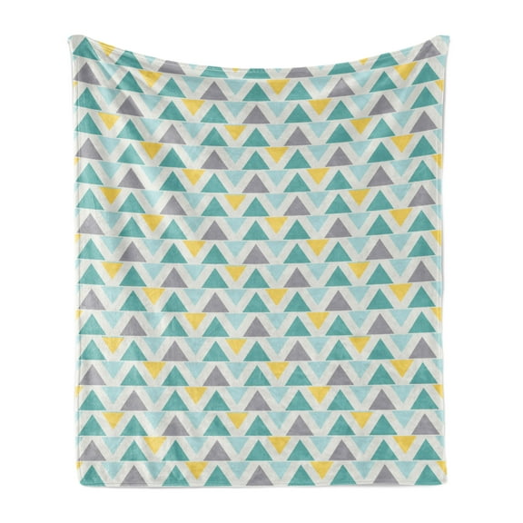 Geometric Soft Flannel Fleece Blanket, Chevron Lines with Triangle Pattern Zigzag Retro Inspirations Abstract, Cozy Plush for Indoor and Outdoor Use, 60" x 80", Seafoam Yellow Grey, by Ambesonne