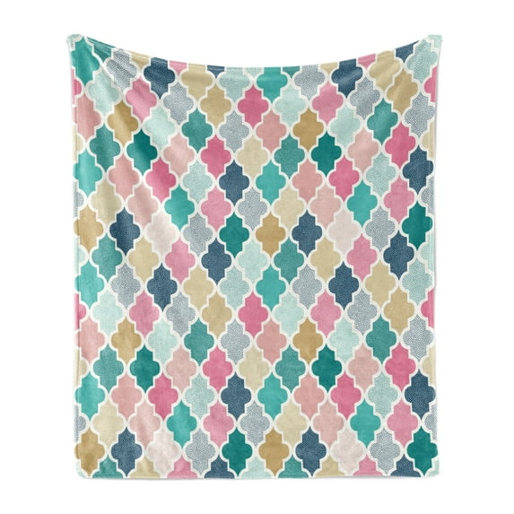 Geometric Soft Flannel Fleece Blanket, Classical Moroccan Tiles with Dots in Playful Colors Eastern Art Modern Display, Cozy Plush for Indoor and Outdoor Use, 50" x 70", Multicolor, by Ambesonne