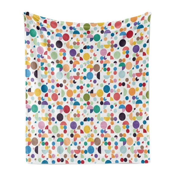 Geometric Soft Flannel Fleece Blanket, Colorful Retro Oval Shapes Half and Full Circles Vintage Old School Illustration, Cozy Plush for Indoor and Outdoor Use, 60" x 80", Multicolor, by Ambesonne