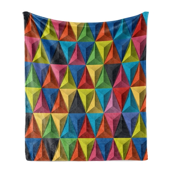 Geometric Soft Flannel Fleece Blanket, Colorful Triangle Geometric Pyramid Forms Modern Patterns New Age Art Urban Home, Cozy Plush for Indoor and Outdoor Use, 70" x 90", Multicolor, by Ambesonne