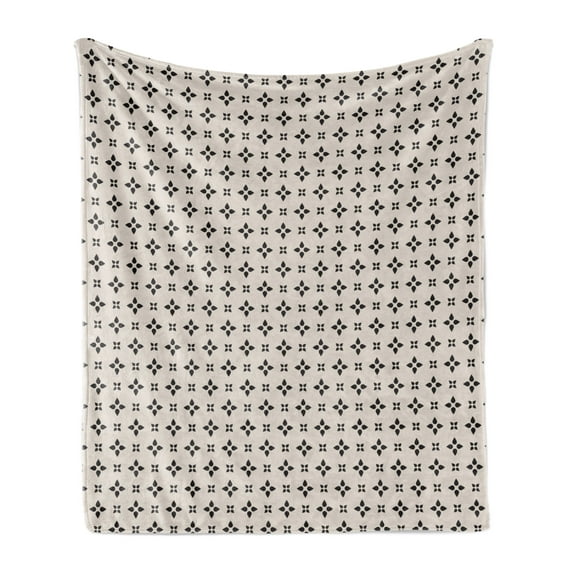 Geometric Soft Flannel Fleece Blanket, Continuous Style Ornamental Teardrop Shapes in Minimalist Design, Cozy Plush for Indoor and Outdoor Use, 70" x 90", Pale Tan and Charcoal Grey, by Ambesonne