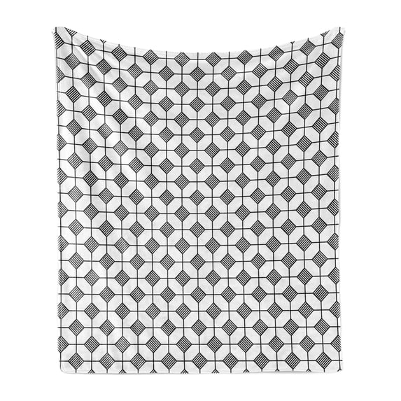 Geometric Soft Flannel Fleece Blanket, Continuous Tiled Look Stripes Squares Connected Lines Abstract Simplistic Art, Cozy Plush for Indoor and Outdoor Use, 50" x 60", Dimgray White, by Ambesonne