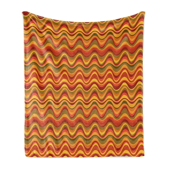 Geometric Soft Flannel Fleece Blanket, Desert Dune Pattern Abstract Design Warm Color Palette Funky Old School Art Style, Cozy Plush for Indoor and Outdoor Use, 70" x 90", Multicolor, by Ambesonne