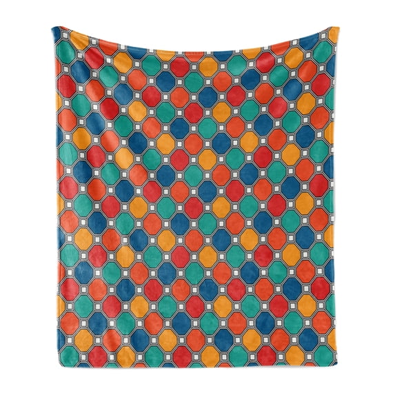 Geometric Soft Flannel Fleece Blanket, Design of Hexagonal Pattern Colorful Composition with Octagons and Square Shapes, Cozy Plush for Indoor and Outdoor Use, 50" x 60", Multicolor, by Ambesonne