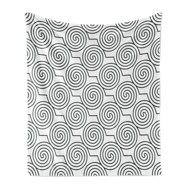 Geometric Soft Flannel Fleece Blanket, Diagonally Aligned Zigzag Lines and Swirls Pattern Retro Geometric Concept, Cozy Plush for Indoor and Outdoor Use, 60" x 80", Black and White, by Ambesonne
