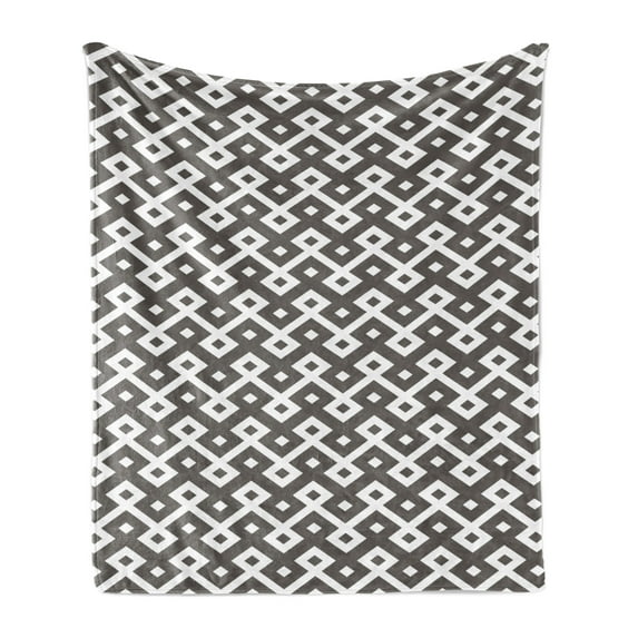 Geometric Soft Flannel Fleece Blanket, Diamond Line Pattern with Abstract Monochrome Display Persian Influences, Cozy Plush for Indoor and Outdoor Use, 70" x 90", Charcoal Grey White, by Ambesonne