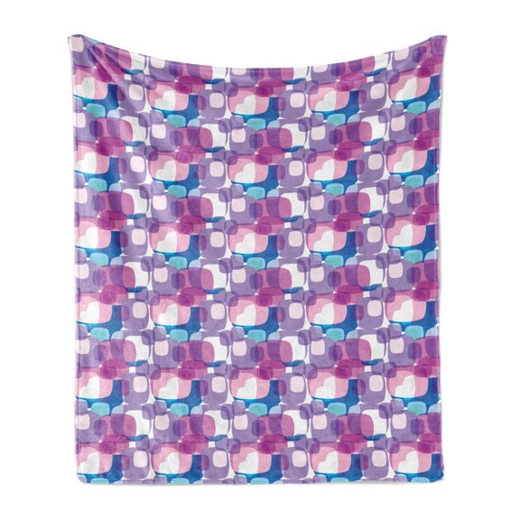 Geometric Soft Flannel Fleece Blanket, Digital Pastel Colored Square Shapes Fantasy Abstract Contemporary Illustration, Cozy Plush for Indoor and Outdoor Use, 70" x 90", Multicolor, by Ambesonne