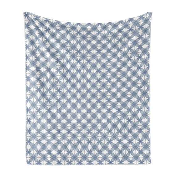 Geometric Soft Flannel Fleece Blanket, Entwined Complex Circular Shapes Optical Abstract Modern Style Pattern, Cozy Plush for Indoor and Outdoor Use, 70" x 90", Slate Blue Blue White, by Ambesonne