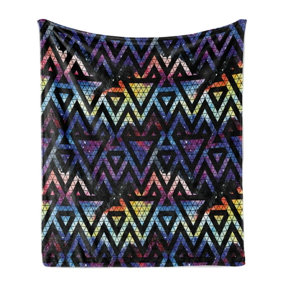 Geometric Soft Flannel Fleece Blanket, Galaxy Themed Background with Geometrical Shapes Triangles and Lines Lace Pattern, Cozy Plush for Indoor and Outdoor Use, 50" x 70", Multicolor, by Ambesonne