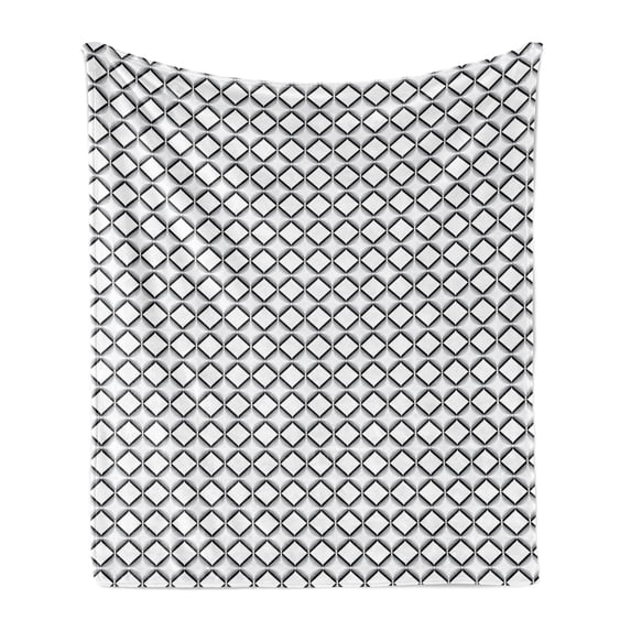 Geometric Soft Flannel Fleece Blanket, Greyscale Pattern Design Simple Style Stripes and Shapes Repetition Art, Cozy Plush for Indoor and Outdoor Use, 50" x 60", White Charcoal Grey, by Ambesonne