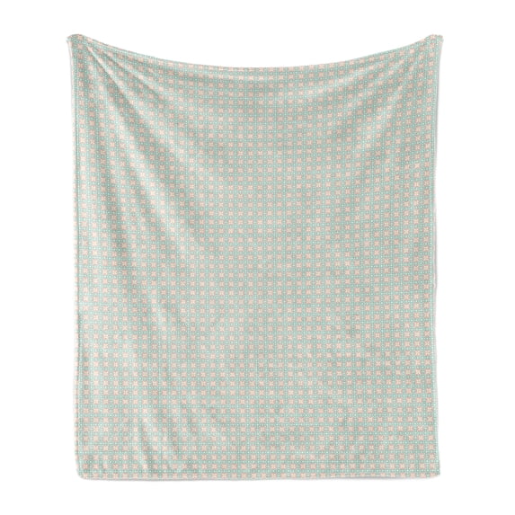 Geometric Soft Flannel Fleece Blanket, Grid Style Geometric Arrangement Abstract Art Chevron Zigzags Lines, Cozy Plush for Indoor and Outdoor Use, 70" x 90", Ivory Coral and Seafoam, by Ambesonne