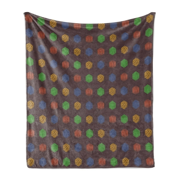 Geometric Soft Flannel Fleece Blanket, Groovy Hand Drawn Doodle Hexagons with Sketch Effects Colorful Children Pattern, Cozy Plush for Indoor and Outdoor Use, 50" x 60", Multicolor, by Ambesonne