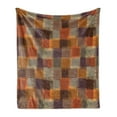 thumbnail image 1 of Geometric Soft Flannel Fleece Blanket, Grunge Checkered and Striped Quilt Pattern Mottled Digital New Retro Design, Cozy Plush for Indoor and Outdoor Use, 70" x 90", Caramel Orange, by Ambesonne, 1 of 5