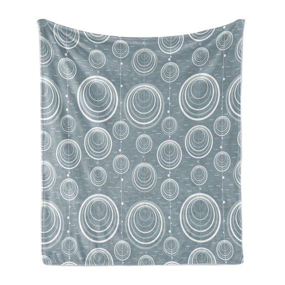 Geometric Soft Flannel Fleece Blanket, Inner Spirals Ellipse Forms with Wavy Horizontal Short Lines Abstract Modern, Cozy Plush for Indoor and Outdoor Use, 50" x 60", Blue Grey Dust, by Ambesonne