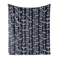 thumbnail image 1 of Geometric Soft Flannel Fleece Blanket, Japanese Influenced Ornamental Vertical Dotted Pattern Traditional Vintage, Cozy Plush for Indoor and Outdoor Use, 50" x 60", Dark Blue Cream, by Ambesonne, 1 of 5