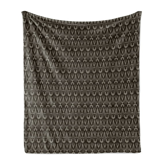 Geometric Soft Flannel Fleece Blanket, Layout of Modern Shapes and Streaks Abstract Details Retro Touches, Cozy Plush for Indoor and Outdoor Use, 60" x 80", Dark Brown and Eggshell, by Ambesonne