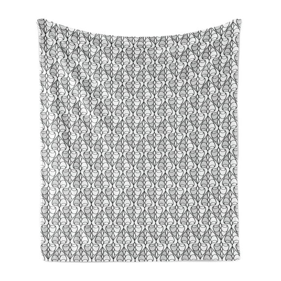Geometric Soft Flannel Fleece Blanket, Modern Abstract Spades Looking Like Curved Striped Motifs Continuous Designs, Cozy Plush for Indoor and Outdoor Use, 70" x 90", Grey and White, by Ambesonne
