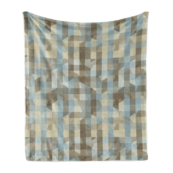 Geometric Soft Flannel Fleece Blanket, Modern Fractal Look with Vertical Line Pattern Soft Colors Illustration, Cozy Plush for Indoor and Outdoor Use, 50" x 70", Tan Cream Pale Blue, by Ambesonne