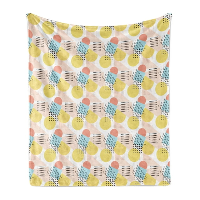 Geometric Soft Flannel Fleece Blanket, Modern Illustration with Unusual Trippy Lines and Simple Rectangle Shapes Print, Cozy Plush for Indoor and Outdoor Use, 70" x 90", Multicolor, by Ambesonne