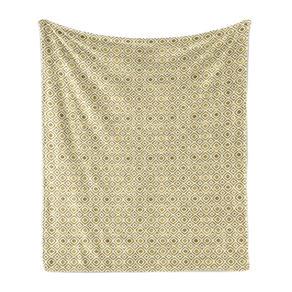 Geometric Soft Flannel Fleece Blanket, Moire Rhombus-Like Wavy Stripes Geometric Background Vintage Pattern, Cozy Plush for Indoor and Outdoor Use, 50" x 70", Earth Yellow and White, by Ambesonne