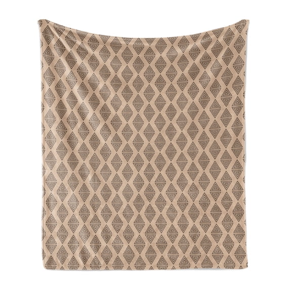 Geometric Soft Flannel Fleece Blanket, Monochrome Graphic of Nested Triangles Pattern with Tribal Inspirations Print, Cozy Plush for Indoor and Outdoor Use, 70" x 90", Umber and Ecru, by Ambesonne