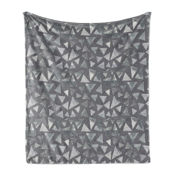 Geometric Soft Flannel Fleece Blanket, Monochrome Grunge Pattern with Triangular Motifs in Faded Dots and Stripes, Cozy Plush for Indoor and Outdoor Use, 60" x 80", Pale Taupe Grey, by Ambesonne