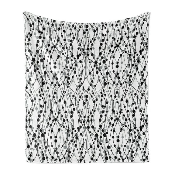 Geometric Soft Flannel Fleece Blanket, Monochrome Lines with Dots Ornamental Design Vintage Eighties Inspirations, Cozy Plush for Indoor and Outdoor Use, 60" x 80", Black Grey White, by Ambesonne