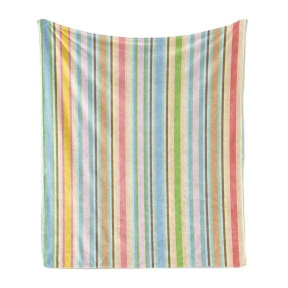 Geometric Soft Flannel Fleece Blanket, Pastel Colored Vertical Lines with Barcode Pattern Abstract Geometric Composition, Cozy Plush for Indoor and Outdoor Use, 50" x 60", Multicolor, by Ambesonne