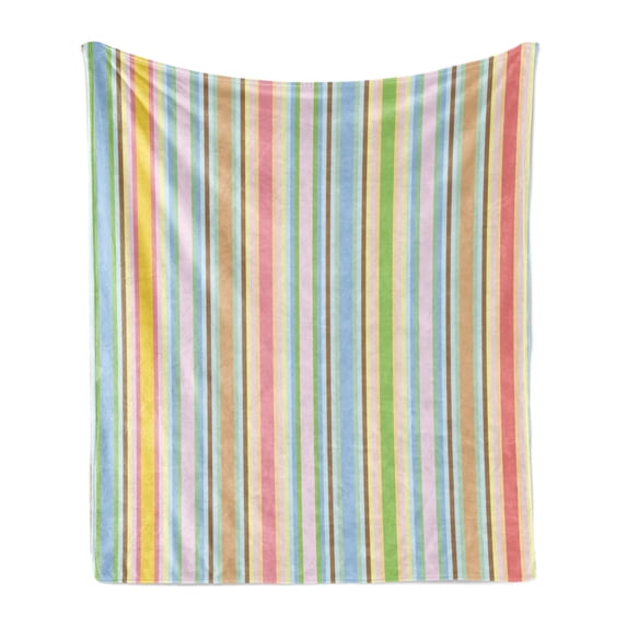 Geometric Soft Flannel Fleece Blanket, Pastel Colored Vertical Lines with Barcode Pattern Abstract Geometric Composition, Cozy Plush for Indoor and Outdoor Use, 50" x 60", Multicolor, by Ambesonne