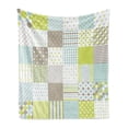 thumbnail image 1 of Geometric Soft Flannel Fleece Blanket, Patchwork Style Ornamental Squares with Various Polka Dots Stripes, Cozy Plush for Indoor and Outdoor Use, 70" x 90", Avocado Green Pale Sepia, by Ambesonne, 1 of 5