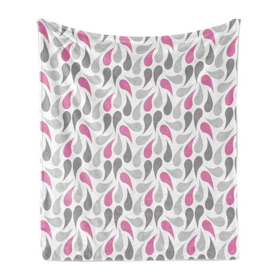 Geometric Soft Flannel Fleece Blanket, Persian Civilization Influenced Geometric Pattern Teardrop Shapes Curved Tip, Cozy Plush for Indoor and Outdoor Use, 50" x 60", Pink Grey White, by Ambesonne