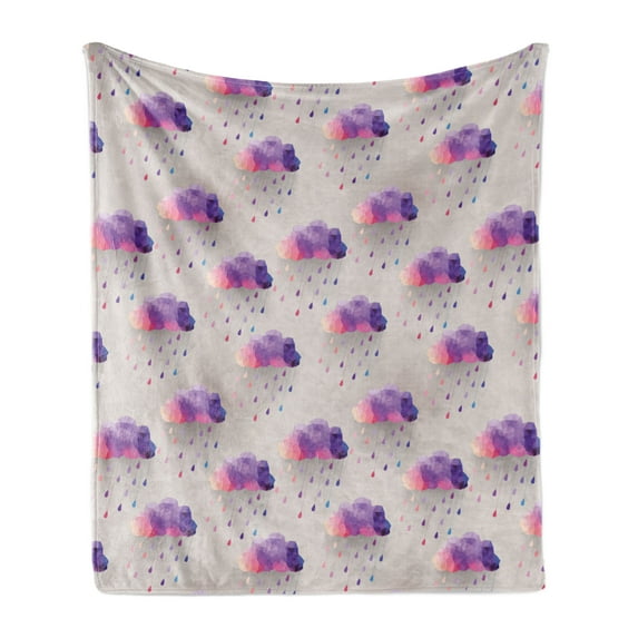 Geometric Soft Flannel Fleece Blanket, Retro Triangle Pattern Geometric Art Mosaic Rain Drops on Polka Dots Print, Cozy Plush for Indoor and Outdoor Use, 70" x 90", Purple Grey Pink, by Ambesonne