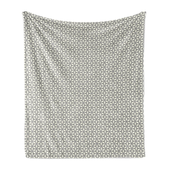 Geometric Soft Flannel Fleece Blanket, Rhombuses with Star Pattern Contemporary Style Shapes and Greyscale Backdrop, Cozy Plush for Indoor and Outdoor Use, 50" x 70", Ivory and Grey, by Ambesonne