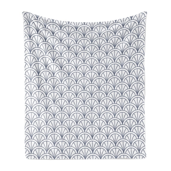 Geometric Soft Flannel Fleece Blanket, Seigaiha Pattern Overlapping Half Circles Wave Pattern Traditional Japanese, Cozy Plush for Indoor and Outdoor Use, 60" x 80", Cadet Blue White, by Ambesonne