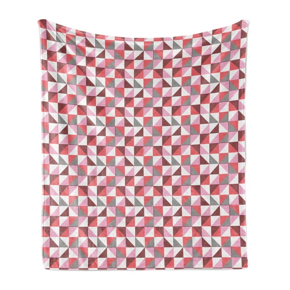Geometric Soft Flannel Fleece Blanket, Simple Repeating Pattern of Halved Triangles with Stripe Ornaments, Cozy Plush for Indoor and Outdoor Use, 50" x 60", Coral Pink and Dark Grey, by Ambesonne