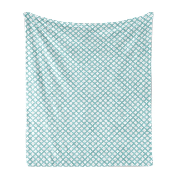 Geometric Soft Flannel Fleece Blanket, Simplistic Checkered Like Pattern with Crossed Lines Rhombus Shaped, Cozy Plush for Indoor and Outdoor Use, 70" x 90", Pale Seafoam Multicolor, by Ambesonne