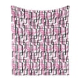 thumbnail image 1 of Geometric Soft Flannel Fleece Blanket, Sixties Inspired Wavy Lines Vibrant Image Curved Stripes Funky Pattern, Cozy Plush for Indoor and Outdoor Use, 50" x 70", Hot Pink White Black, by Ambesonne, 1 of 6