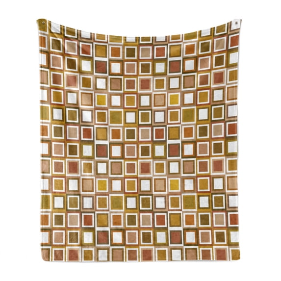 Geometric Soft Flannel Fleece Blanket, Square Pattern with Many Earthy Tones Geometric Illustration Mosaic Style Design, Cozy Plush for Indoor and Outdoor Use, 50" x 70", Multicolor, by Ambesonne