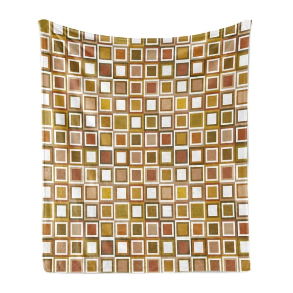 Geometric Soft Flannel Fleece Blanket, Square Pattern with Many Earthy Tones Geometric Illustration Mosaic Style Design, Cozy Plush for Indoor and Outdoor Use, 60" x 80", Multicolor, by Ambesonne