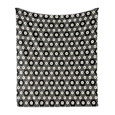 Geometric Soft Flannel Fleece Blanket, Symmetric Pattern Big and Small Hexagon Forms Modern Style Abstract Design, Cozy Plush for Indoor and Outdoor Use, 50" x 70", Black and Beige, by Ambesonne