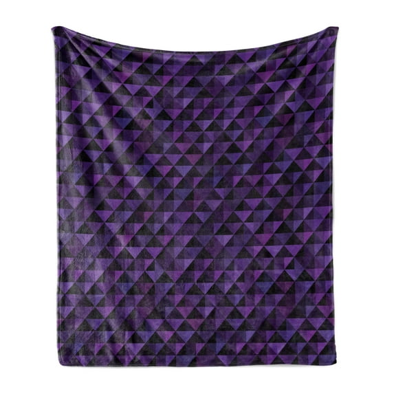 Geometric Soft Flannel Fleece Blanket, Twentieth Century Style Expressionist Art Vibrant Colored Squares and Triangles, Cozy Plush for Indoor and Outdoor Use, 50" x 60", Purple Black, by Ambesonne