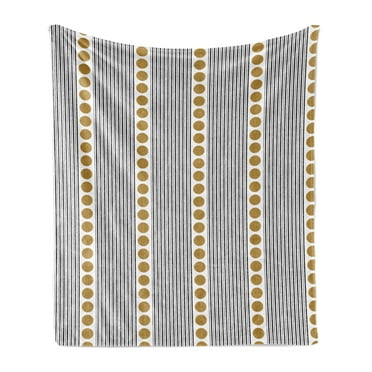 Geometric Soft Flannel Fleece Blanket, Vertical Stripes with Circles Grunge Effect Composition Abstract Graphic, Cozy Plush for Indoor and Outdoor Use, 50" x 70", Brown Black White, by Ambesonne